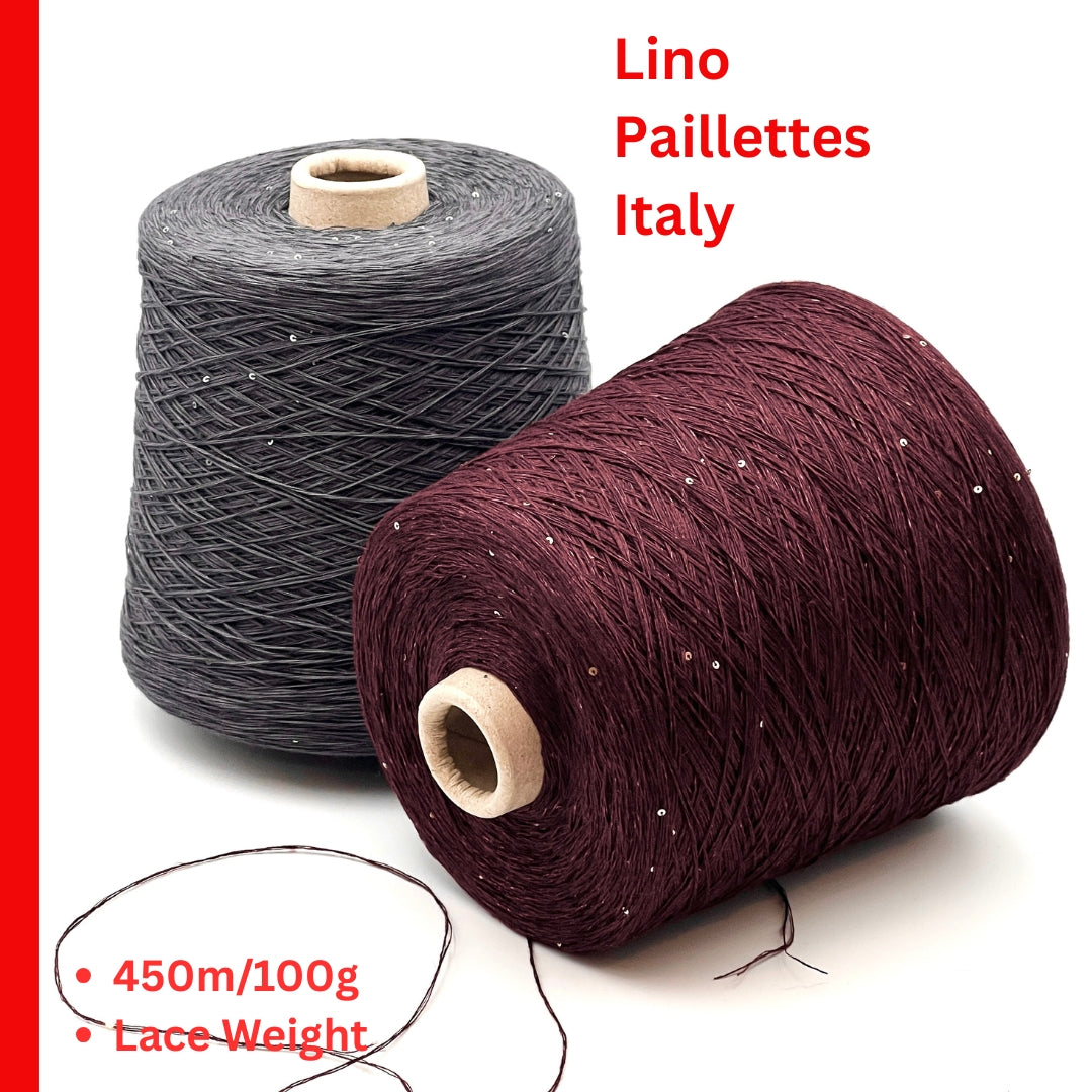 G&G FILATI PAILLETTES Italian 100 percent linen lace weight yarn with integrated 2mm micro sequins on cone for knitting crochet weaving and machine knitting