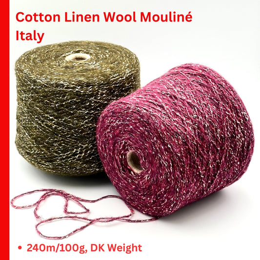 LINEAPIU TACOS Italian cotton linen wool blend DK weight irregular slub fantasy textured yarn on cone for knitting crochet and weaving from iDOKNiT