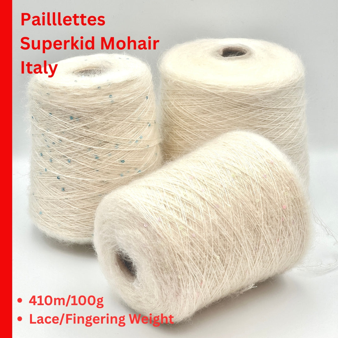 GG FILATI CIGNO Italian superkid mohair silk lace fingering weight yarn with integrated 3mm sequins on cone from iDOKNiT