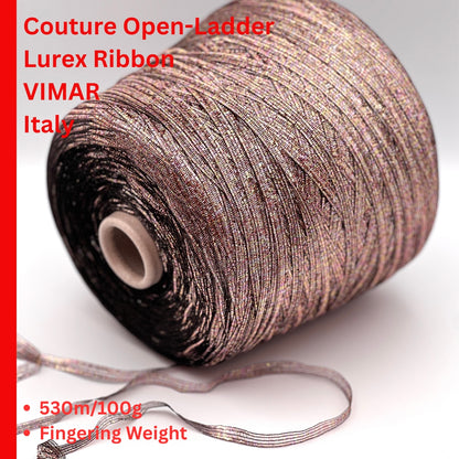 Vimar 1991 Eco Polis Italian open ladder lurex ribbon yarn in iridescent antique rose gold balls from iDOKNiT