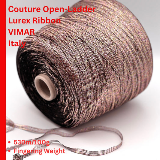 Vimar 1991 Eco Polis Italian open ladder lurex ribbon yarn in iridescent antique rose gold balls from iDOKNiT