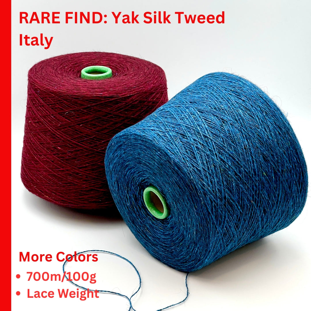 Filcom Pamir Tweed Italian luxury lace yarn spun from an equal blend of natural yak down and silk with colorful tweed flecks from iDOKNiT