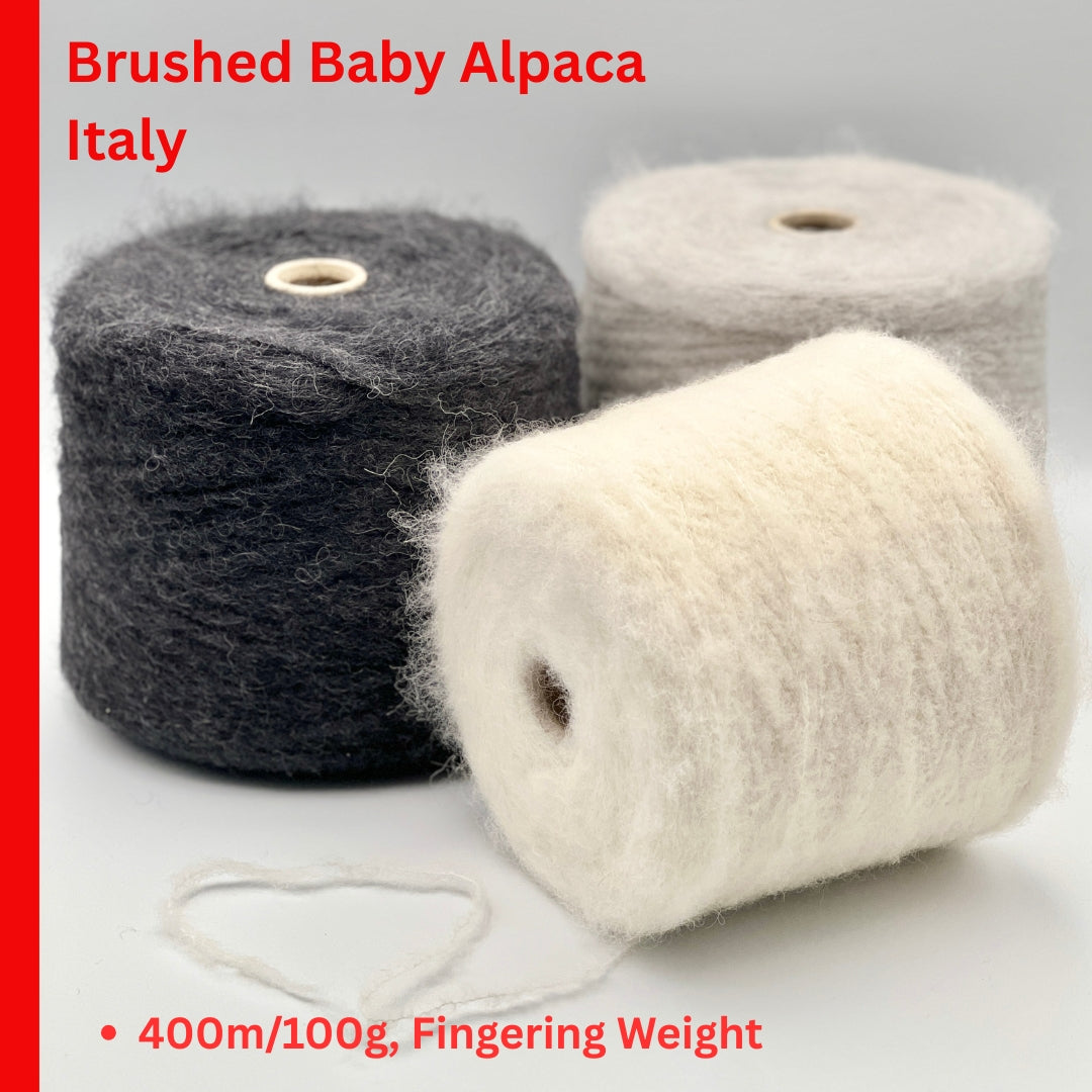 Polipeli Spa Etereog Italian brushed blown baby alpaca fingering weight yarn in hand wound balls from iDOKNiT