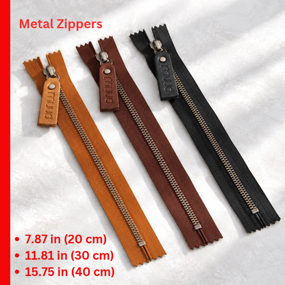 muud CARIN DIY sew-in metal zipper with genuine leather pull tab for handmade bags from iDOKNiT