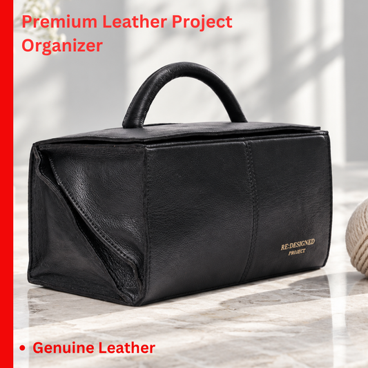 RE PROJECT 134 handcrafted Urban Leather knitting and crochet organizer bag with handle and magnetic closure from iDOKNiT