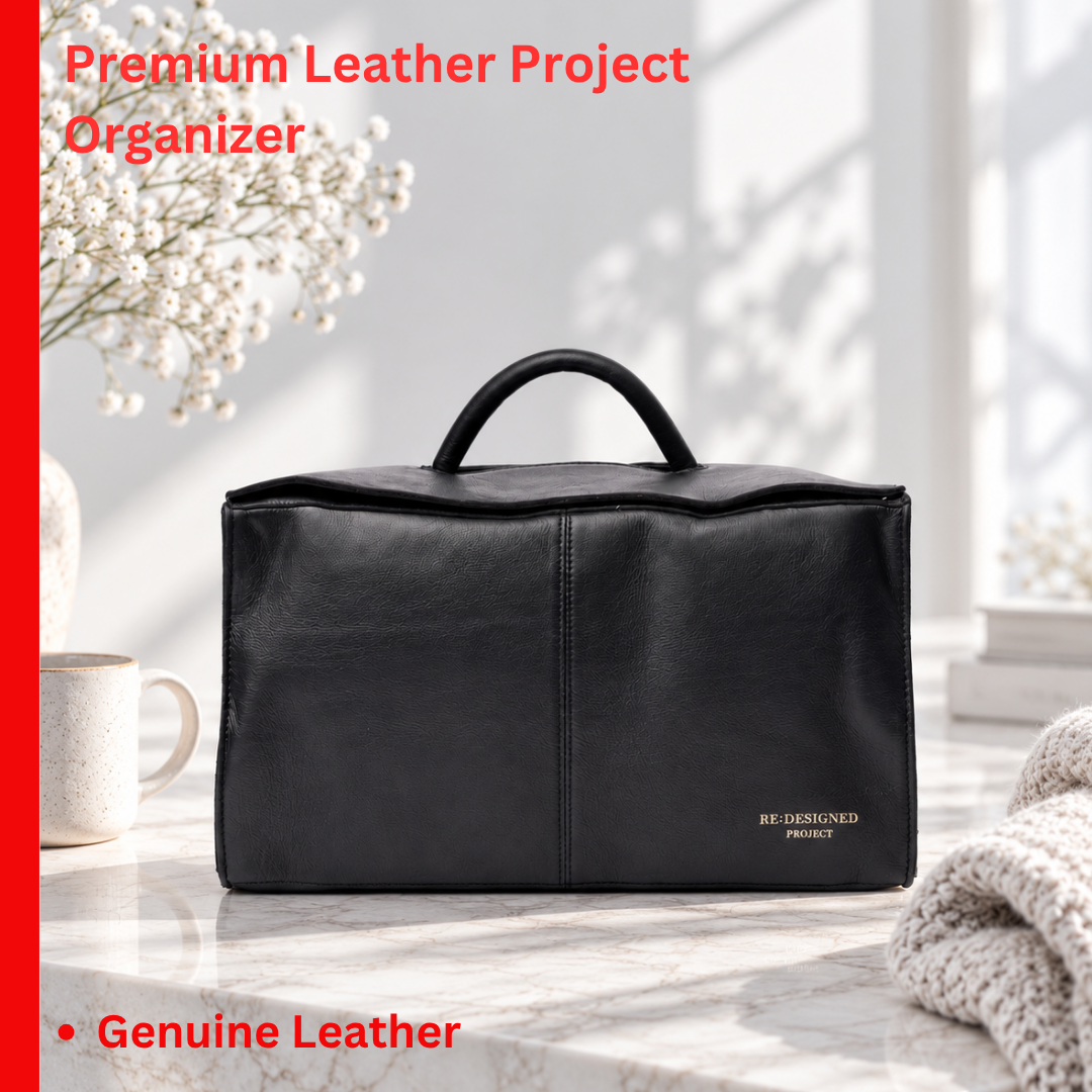 RE PROJECT 114 Small handcrafted Urban Leather knitting and crochet organizer bag with handle and magnetic closure from iDOKNiT