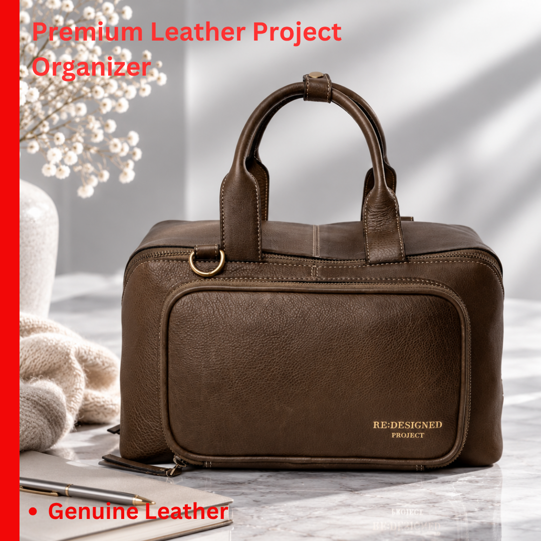 RE PROJECT 39 handcrafted Urban Leather knitting and crochet crossbody bag with top handles and front pocket from iDOKNiT