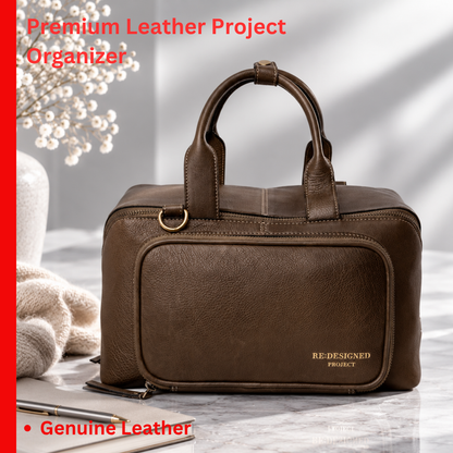 RE PROJECT 39 handcrafted Urban Leather knitting and crochet crossbody bag with top handles and front pocket from iDOKNiT