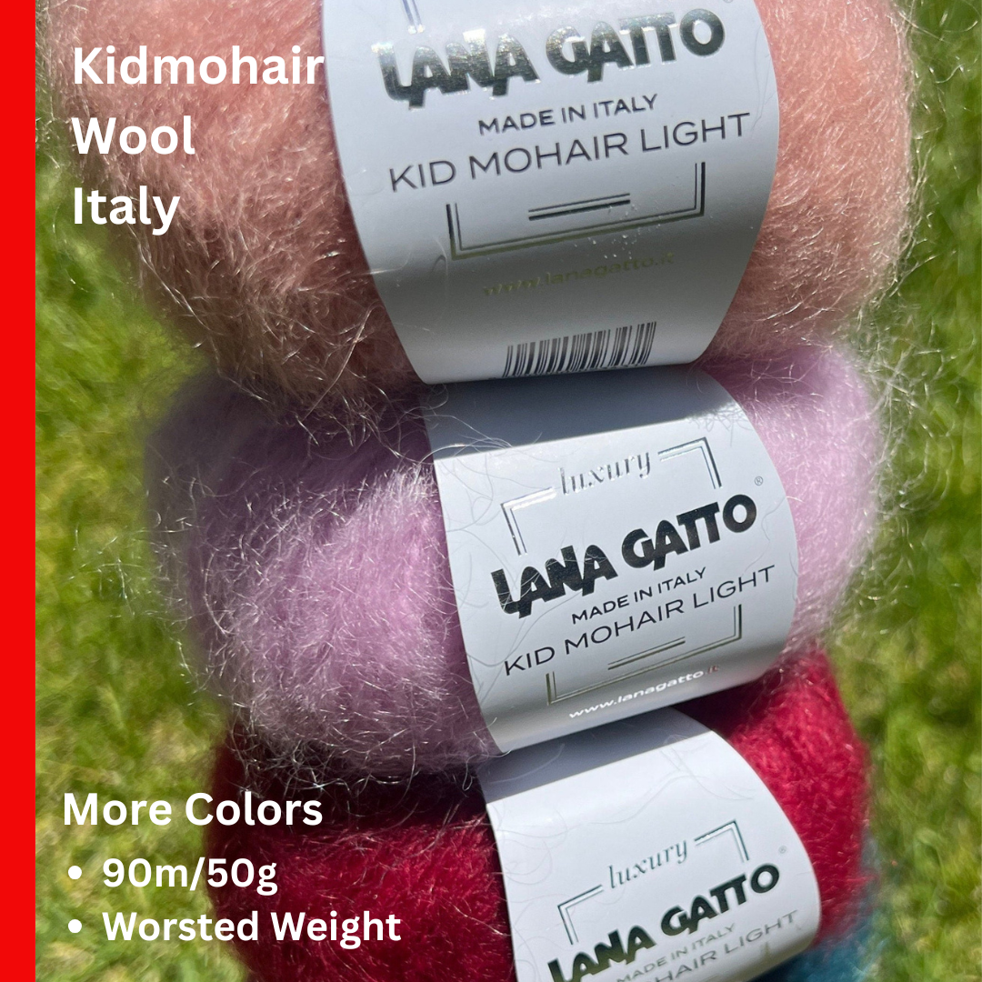 Lana Gatto Kid Mohair Light luxury wool blend yarn from iDOKNiT. Fluffy, lightweight Italian-spun roving with a soft halo for high-end knitting and crochet, 90m per 50g ball.