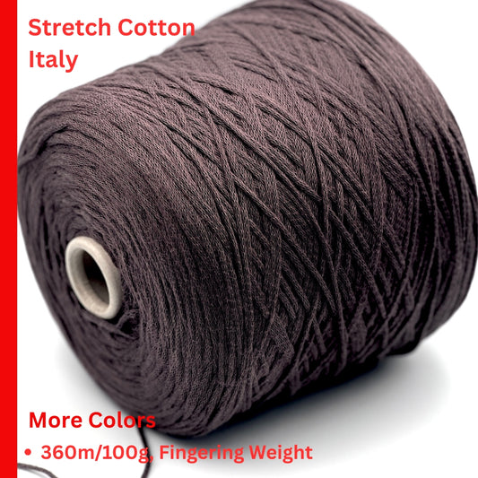 Cotton Stretch Chainette Yarn, BE.MI.VA ORGANIC PARK, Italian Fingering Yarn, Balls or Cones, 360m/100g