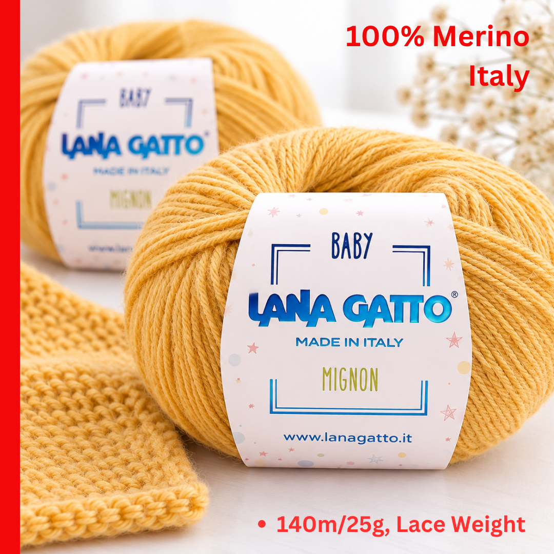 Lana Gatto Mignon 100 percent pure fine Merino wool 25g ball Italian fingering weight yarn from iDOKNiT