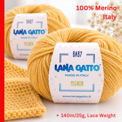 Lana Gatto Mignon 100 percent pure fine Merino wool 25g ball Italian fingering weight yarn from iDOKNiT
