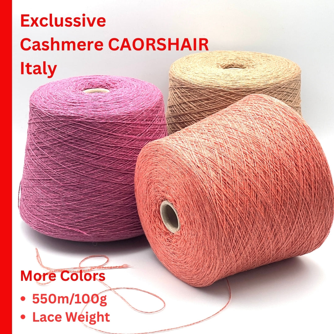 100% Cashmere Yarn, Exclusive Italian Mill COARSEHAIR 2/11, Luxury Italian Lace-Fingering Yarn, Balls or Cones, 550m/100g