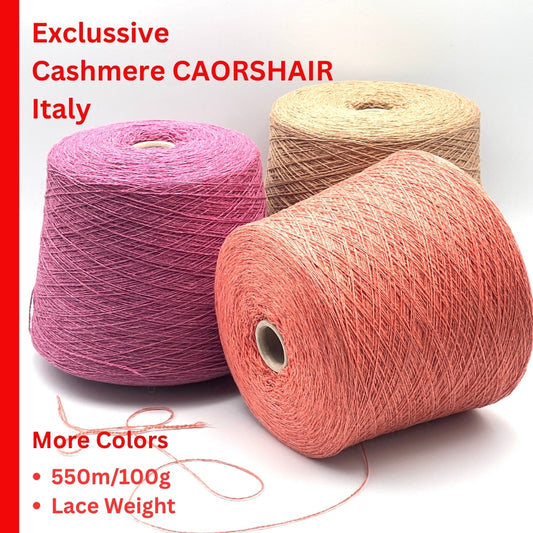100% Cashmere Yarn, Exclusive Italian Mill COARSEHAIR 2/11, Luxury Italian Lace-Fingering Yarn, Balls or Cones, 550m/100g