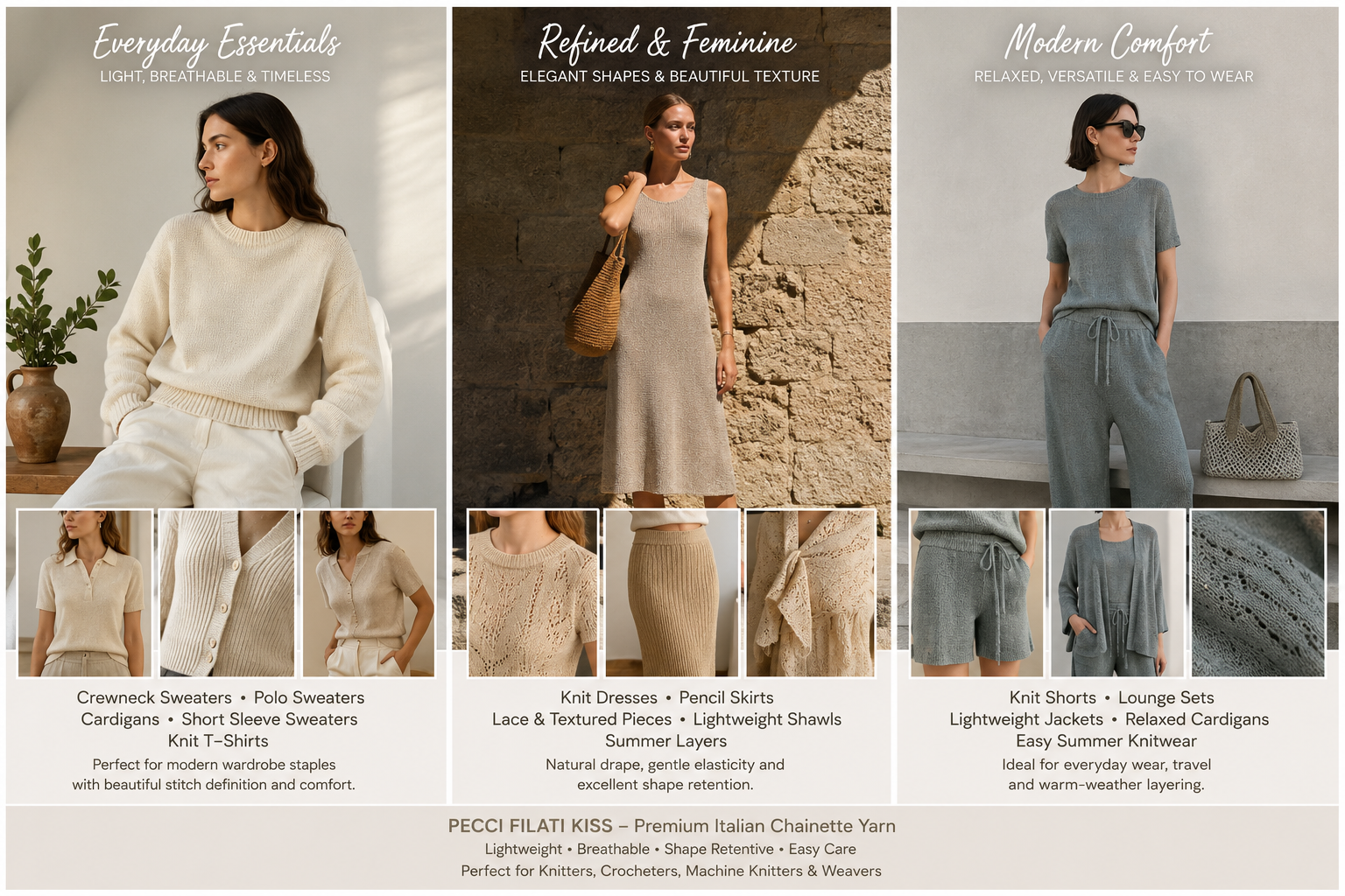 Pecci Filati Kiss Italian cotton polyamide blend sport weight elastic chainette yarn on cone from iDOKNiT