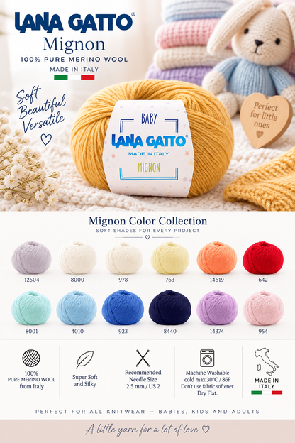 Lana Gatto Mignon 100 percent pure fine Merino wool 25g ball Italian fingering weight yarn from iDOKNiT