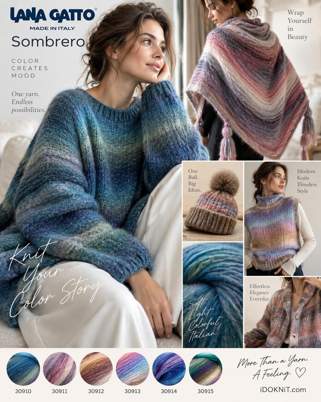Lana Gatto Sombrero 86 percent Virgin Wool gradient yarn 100g 300m from iDOKNiT