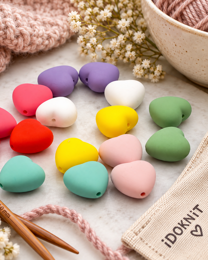 iDOKNiT silicone heart shaped knitting needle stoppers and point protectors pair