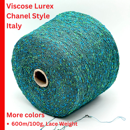 Exclusive iDOKNiT RiGo NODINO lace yarn featuring a radiant 67% viscose and 7% Lurex blend with a decorative Shishibriki texture for sophisticated Italian knitwear.