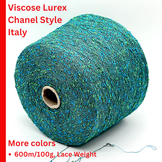 Exclusive iDOKNiT RiGo NODINO lace yarn featuring a radiant 67% viscose and 7% Lurex blend with a decorative Shishibriki texture for sophisticated Italian knitwear.
