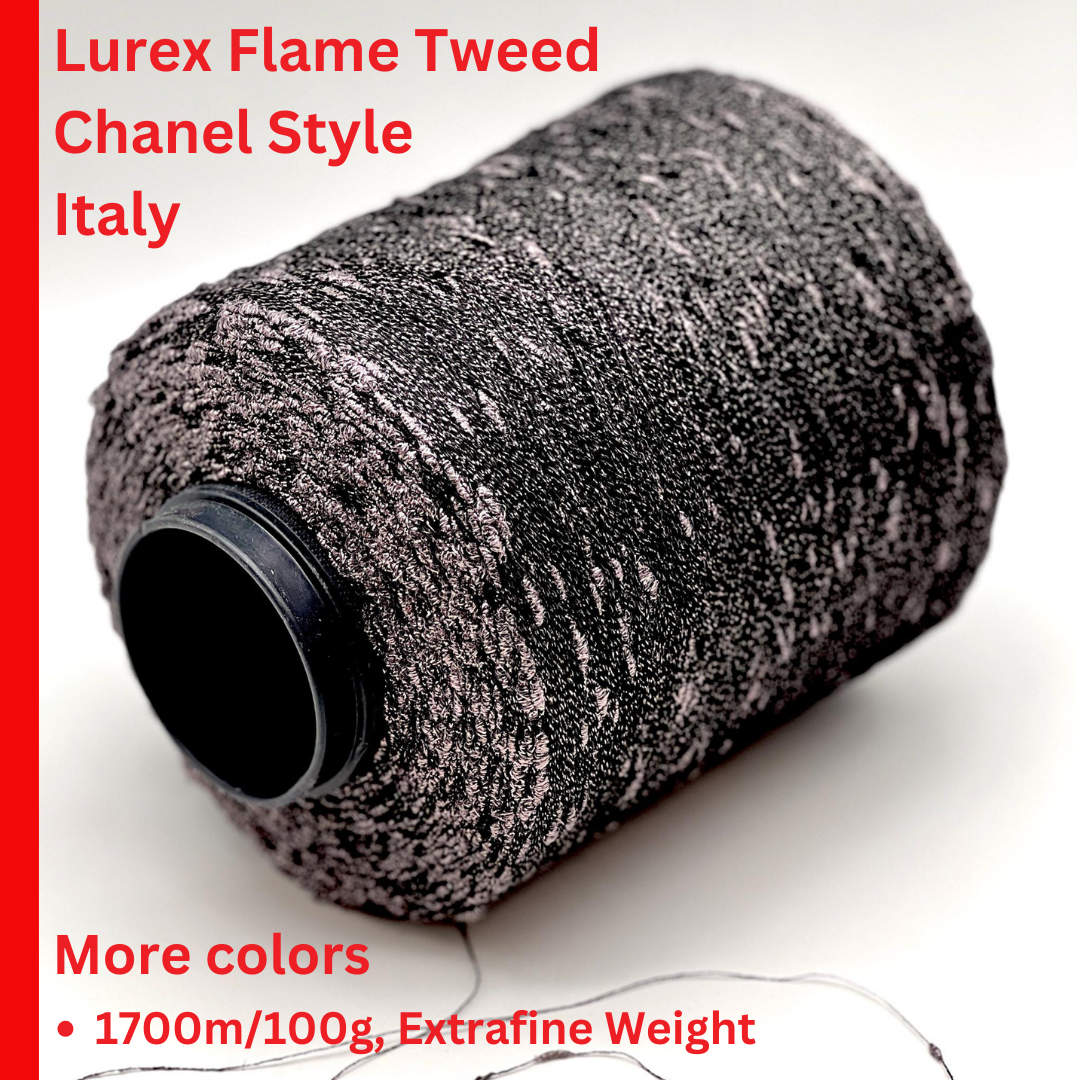 FANTASY FLAME CHANEL-Style Tweed Yarn, NODINOLAME, Royal Collection by RiGo, Available on Cone, Lace Yarn, 1700m/100g (1859y/3.52oz)