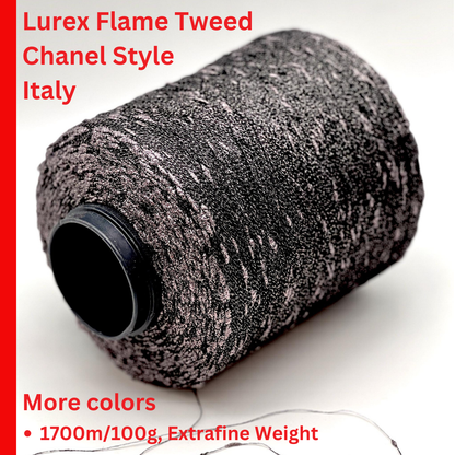 FANTASY FLAME CHANEL-Style Tweed Yarn, NODINOLAME, Royal Collection by RiGo, Available on Cone, Lace Yarn, 1700m/100g (1859y/3.52oz)