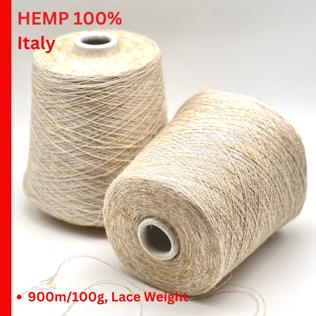 100% hemp yarn CANAPA 2/8000 in natural lace weight on cone – crisp plant-based yarn made in Italy, exclusive to iDOKNiT. Ideal for summer knitting, weaving, and layering projects. Showcasing texture, sheen, and eco-luxury appeal.