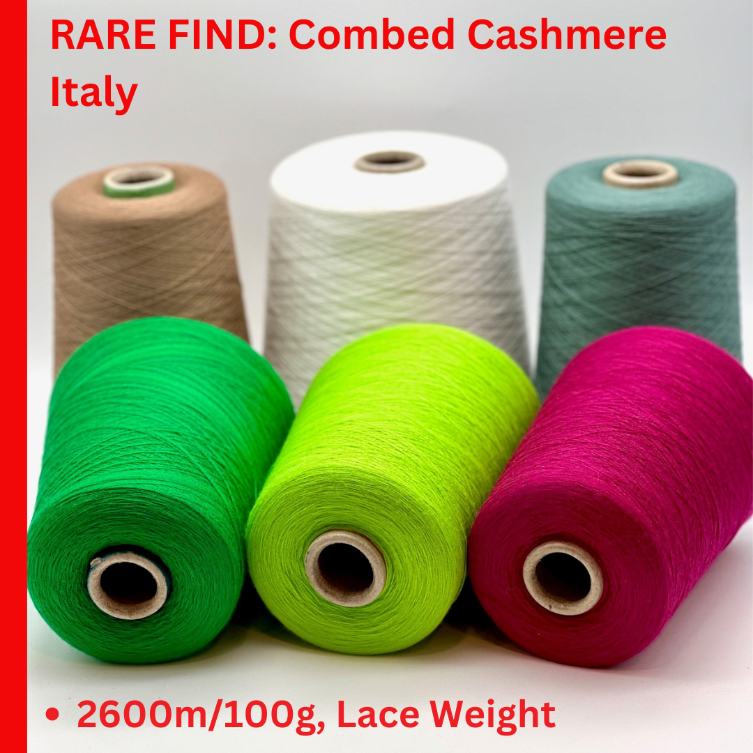 Ultra-fine 100% combed cashmere lace yarn SUPER CASHMERE by Loro Piana on cone, made in Italy. Rare luxury cashmere yarn with exceptional softness, strength, and elegant drape, curated by iDOKNiT for high-end knitting and weaving.