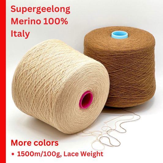 Premium extra-fine Italian merino lace weight yarn by Zegna Baruffa, available in a variety of solid and melange tones on cones, professionally curated for the luxury hand-knit and machine-knit collection at iDOKNiT.