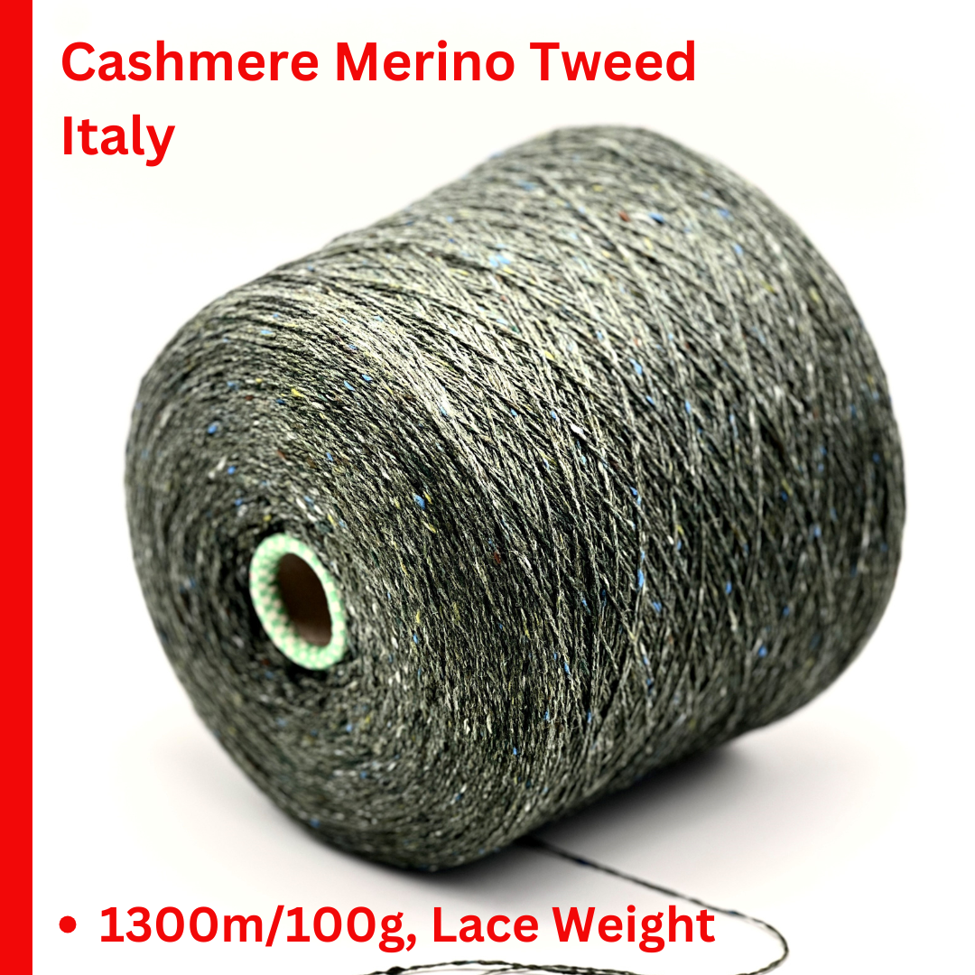 Cashemere Merino Tweed Yarn, Luxury Italian Yarn by Gariaggi, Available on Cone or in Balls, Lace Weight, 650m/100g (710y/3.52oz)