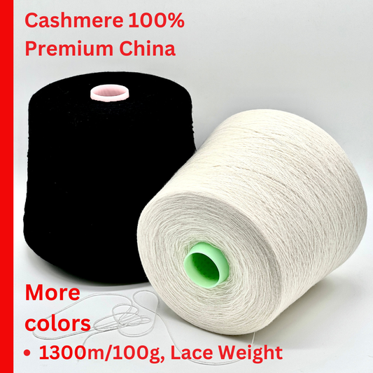 Elite iDOKNiT PRESTIGE 100% Cashmere lace weight yarn, 2-ply Nm 2/26 construction, premium Chinese fiber ordered by Italian luxury manufacturers and sourced from the Italian yarn stock market.