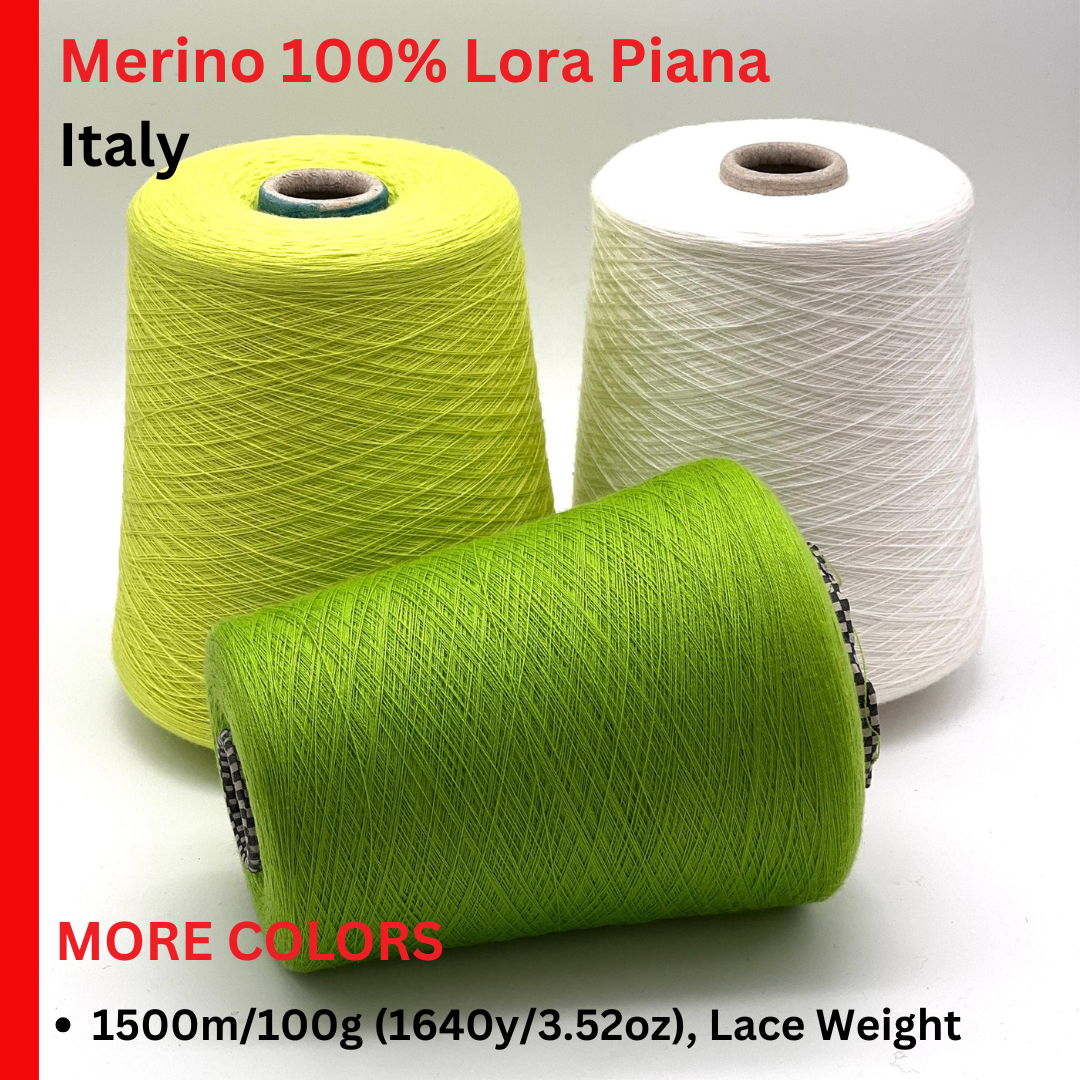 Merino 100% Yarn, WISH, Premium Italian Yarn by Loro Piana, Available in Balls and on Cone, Lace Weight, In 2 STRANDS - 1500m/100g (1640y/3.52oz)