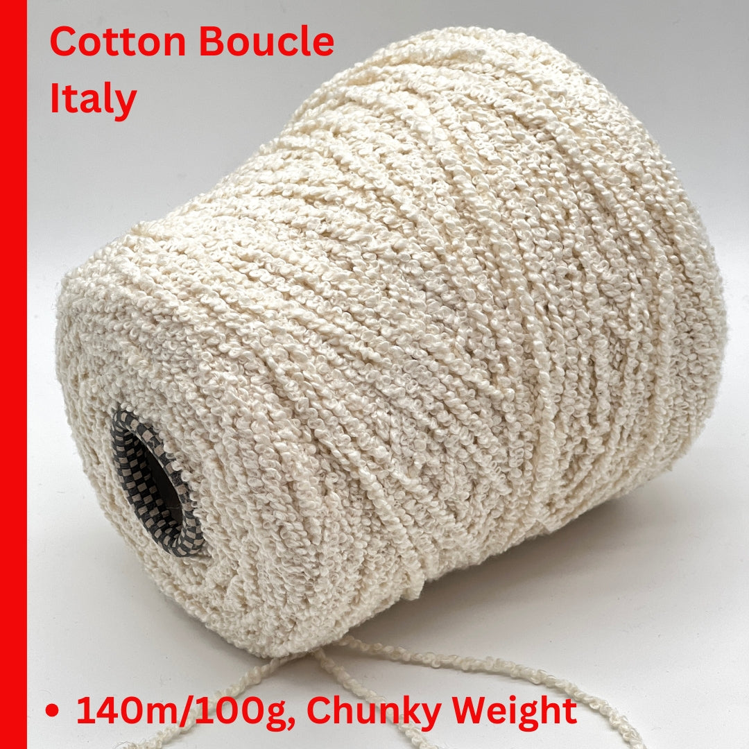 Italian cotton bouclé yarn on cone with looped textured surface