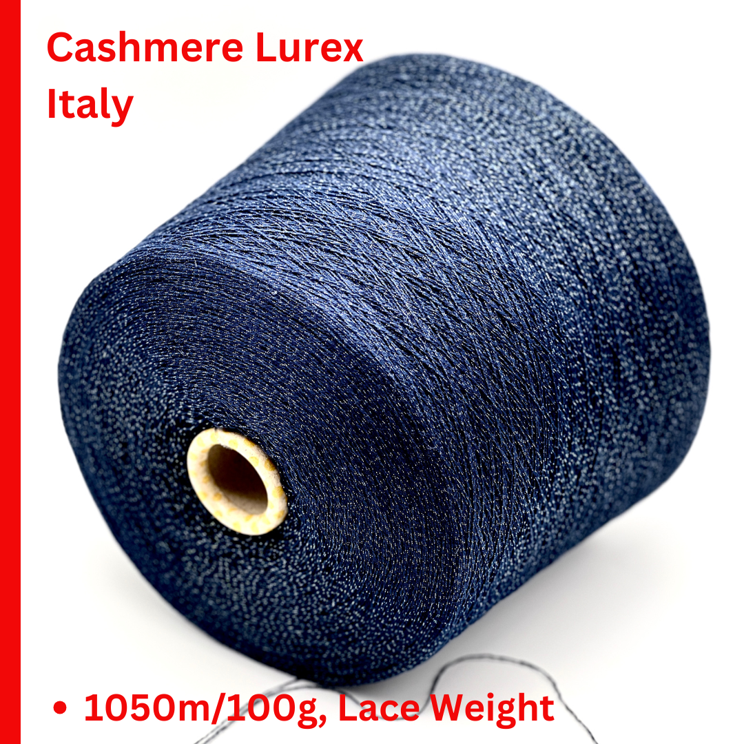 Filati Biagioli Modesto luxury lace yarn shown on a professional cone. This premium Italian blend of cashmere, silk, and cotton features an irregular Lurex thread for subtle shimmer and movement. Sophisticated fashion yarn available at iDOKNiT.com.