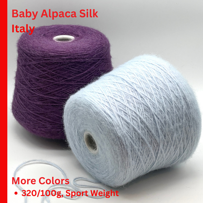 Hilo de cable de seda de alpaca bebé, SOFFIO DI SETA, hilo italiano de lujo de Ri.Go, en ovillos o conos, grosor deportivo, 320 m/100 g (350 y/3,52 oz)