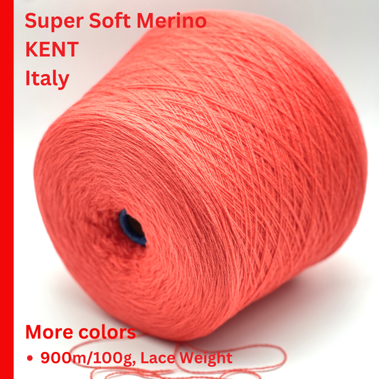 Merino 100% Wool, KENT, Premium Italian Yarn by Zegna Baruffa, Available in Balls and on Cones, Lace Yarn, 900m/100g (984y/3.52oz)