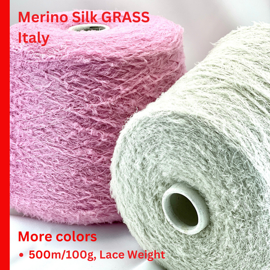 GRASS Merino 60 Silk 40 Fur Yarn, SILKGARDEN, Luxury Italian Yarn by RiGo, Available in Balls and on Cone, Lace Weight, 500m/100g (547y/3.52oz)