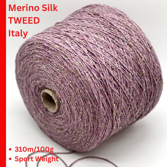 RiGo Bristol Merino and Silk sport weight tweed yarn from iDOKNiT. Premium Italian-spun 3-ply textured fiber blend for luxury knitting and weaving, 310m per 100g.