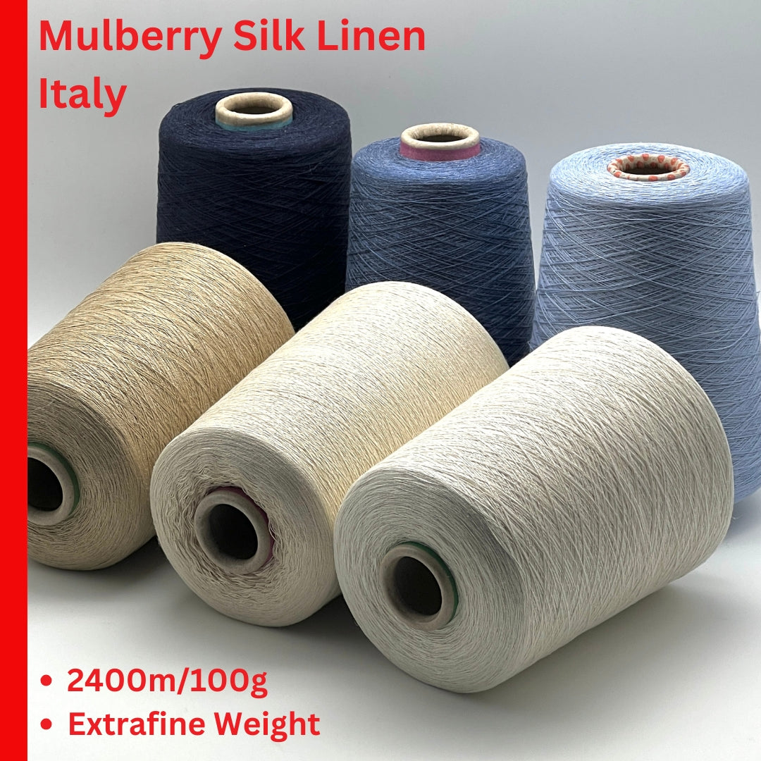 Servizi e Seta GANSHU luxury Italian yarn on cone, 55% mulberry silk and 45% linen blend, extra-fine lace weight for summer knitting and crochet at iDOKNiT.