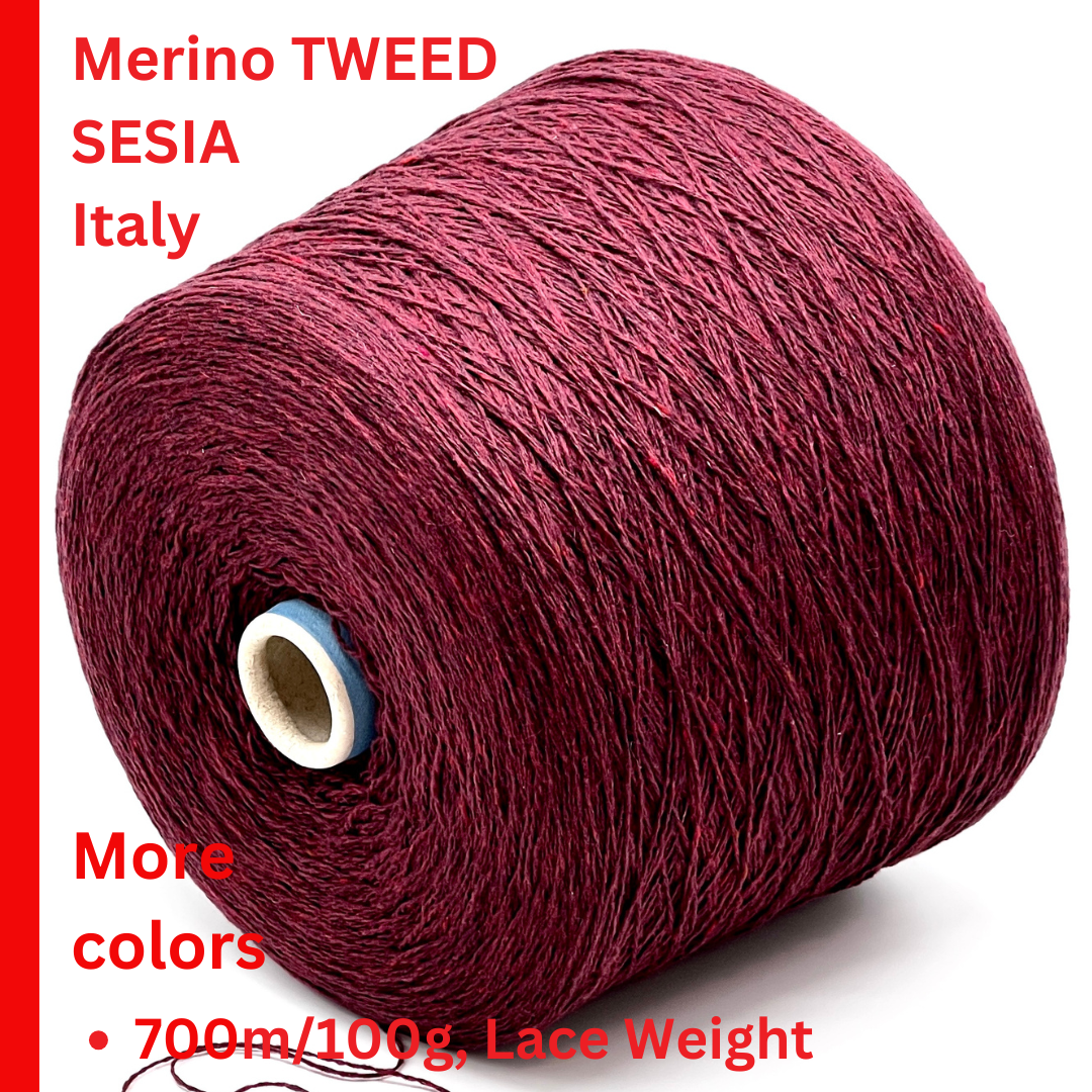 Elegant iDOKNiT SESIA SCOTLAND 100% Extrafine Merino Tweed lace yarn in Nm 2/14, showcasing a sophisticated rustic speckled texture and premium Italian wool quality.