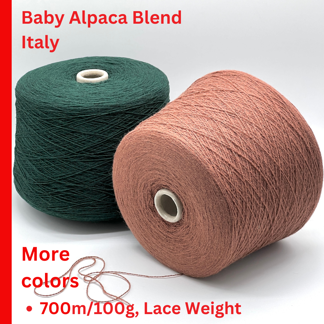 Luxury iDOKNiT Filitaly Lab PEPITA yarn featuring a delicate 75% Baby Alpaca and 25% Polyamide lace weight blend in Nm 2/14000 for high-end Italian knitwear.