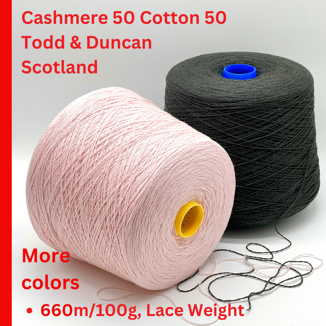 Cashmere Cotton Yarn, SAFARI, Premium Scottish Yarn by Todd & Duncan, Lace Weight, 660m/100g (722y/3.52oz)