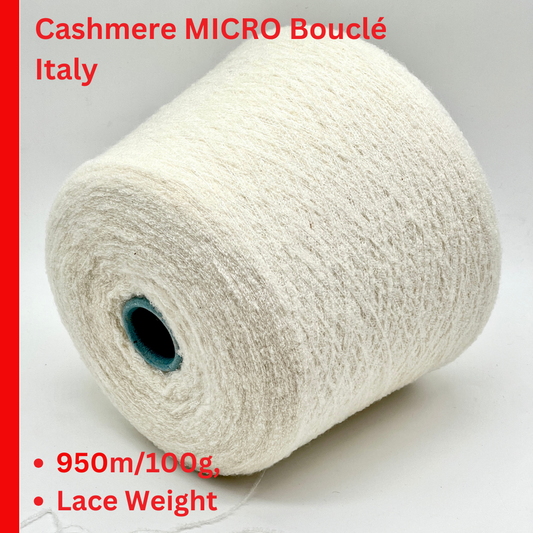 Elite iDOKNiT luxury micro-bouclé yarn, ESTRO by Zegna Baruffa Italy. 78% cashmere lace weight, Nm 9500. Authentic Italian-made soft airy loop yarn curated by iDOKNiT for professional knitting.