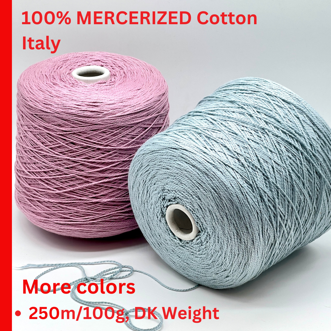 Elite iDOKNiT luxury cotton yarn, SCIROCCO by RiGo Italy. 100% mercerized cotton DK weight, Nm 2/5000. Authentic Italian-made high-sheen yarn curated by iDOKNiT for professional knitting.