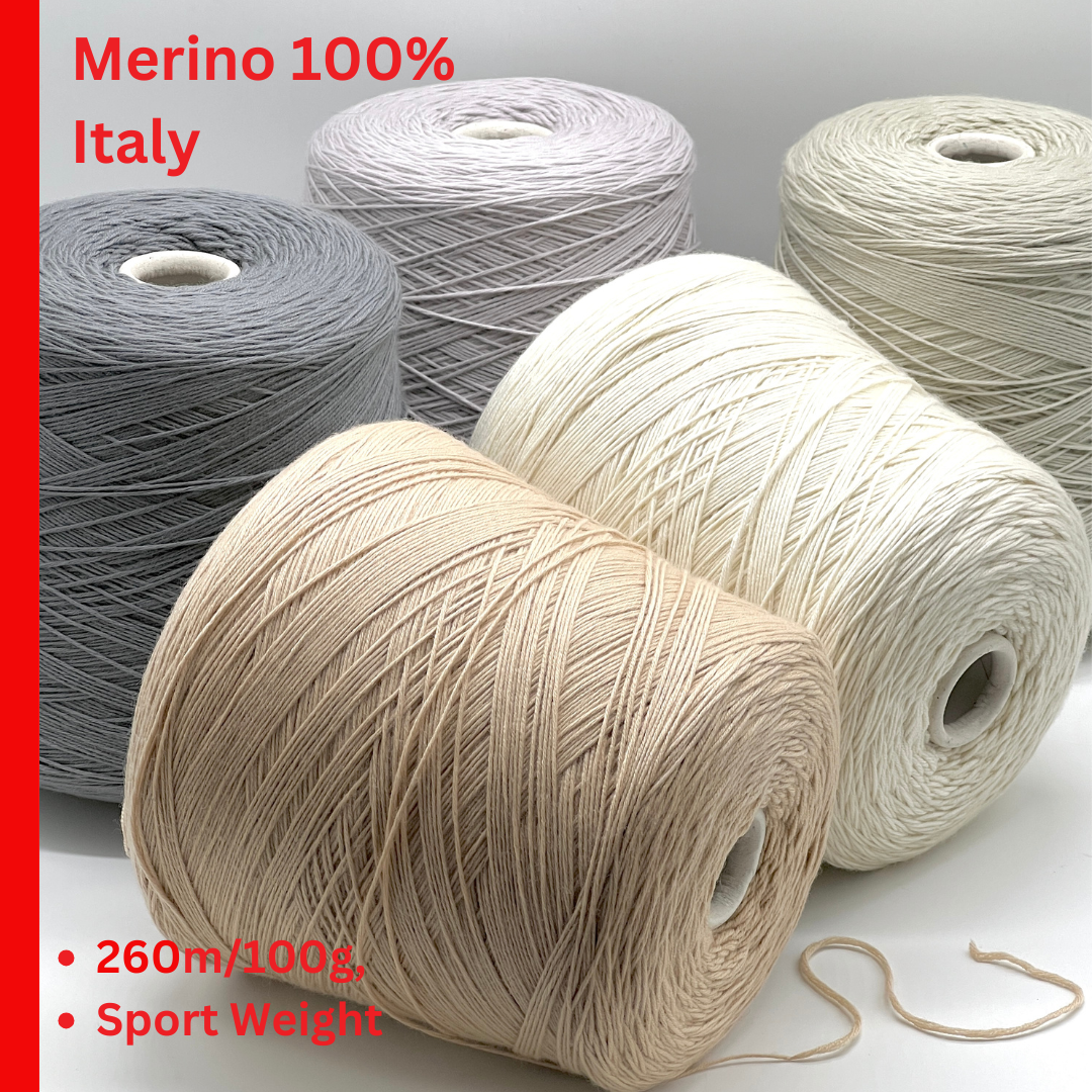 Elite iDOKNiT luxury sport weight yarn, MERINOS 2600 by RiGo Italy. 100% super soft merino wool, Nm 2600. Authentic Italian-made premium wool yarn with natural stretch and breathability curated by iDOKNiT for professional knitting.