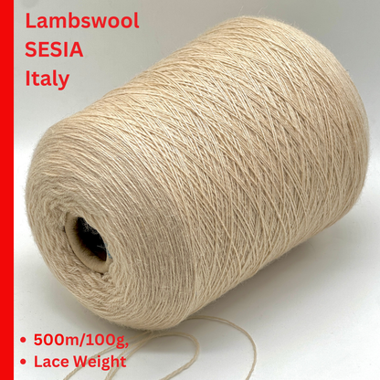 LAMBSWOOL Yarn, SHERWOOL, Premium Italian Yarn by Sesia, Available in Balls and Cones, Lace Weight, 500m/100g (546y/3.52oz)
