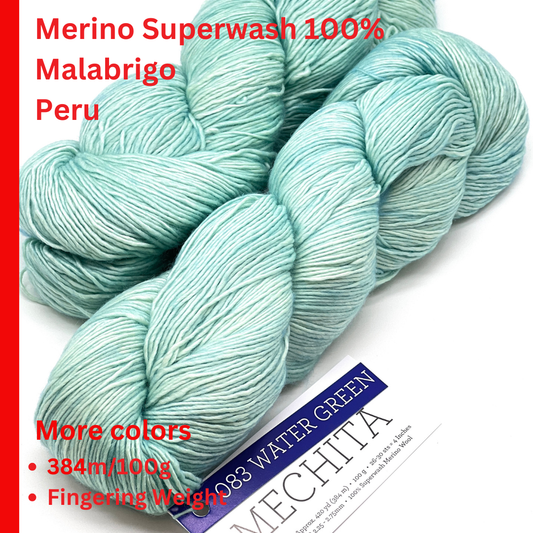 Premium iDOKNiT fingering weight yarn, MECHITA by Malabrigo Peru. 100% superwash merino wool, single-ply construction for elegant drape, 384m/100g. Hand-dyed authentic Peruvian yarn curated by iDOKNiT for soft, vibrant, and professional knitting projects.