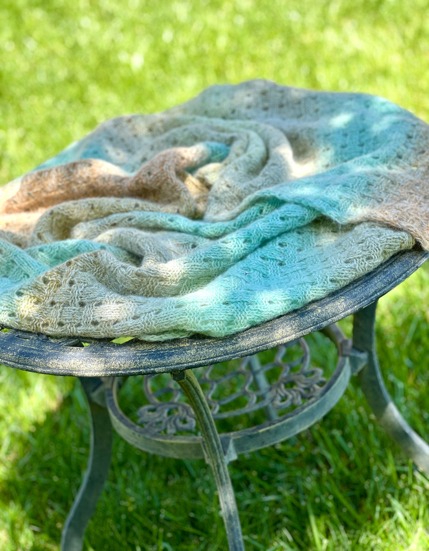 Gradient Hand-Knitted Palantine Shawl Scarf, Dundaga Wool Alpaca Oversized Wrap, Van Gogh Monet Goya Artist Collection