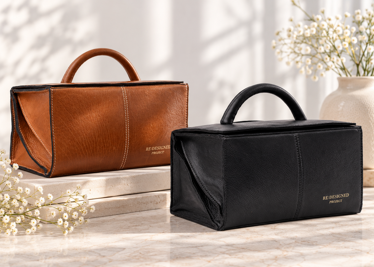 RE PROJECT 134 handcrafted Urban Leather knitting and crochet organizer bag with handle and magnetic closure from iDOKNiT