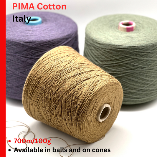 Cotton 100% Yarn, PIMA, Luxury Italian Yarn by IAFIL SPA, Sold in Balls or on Cone, Lace Weight - 700m/100g